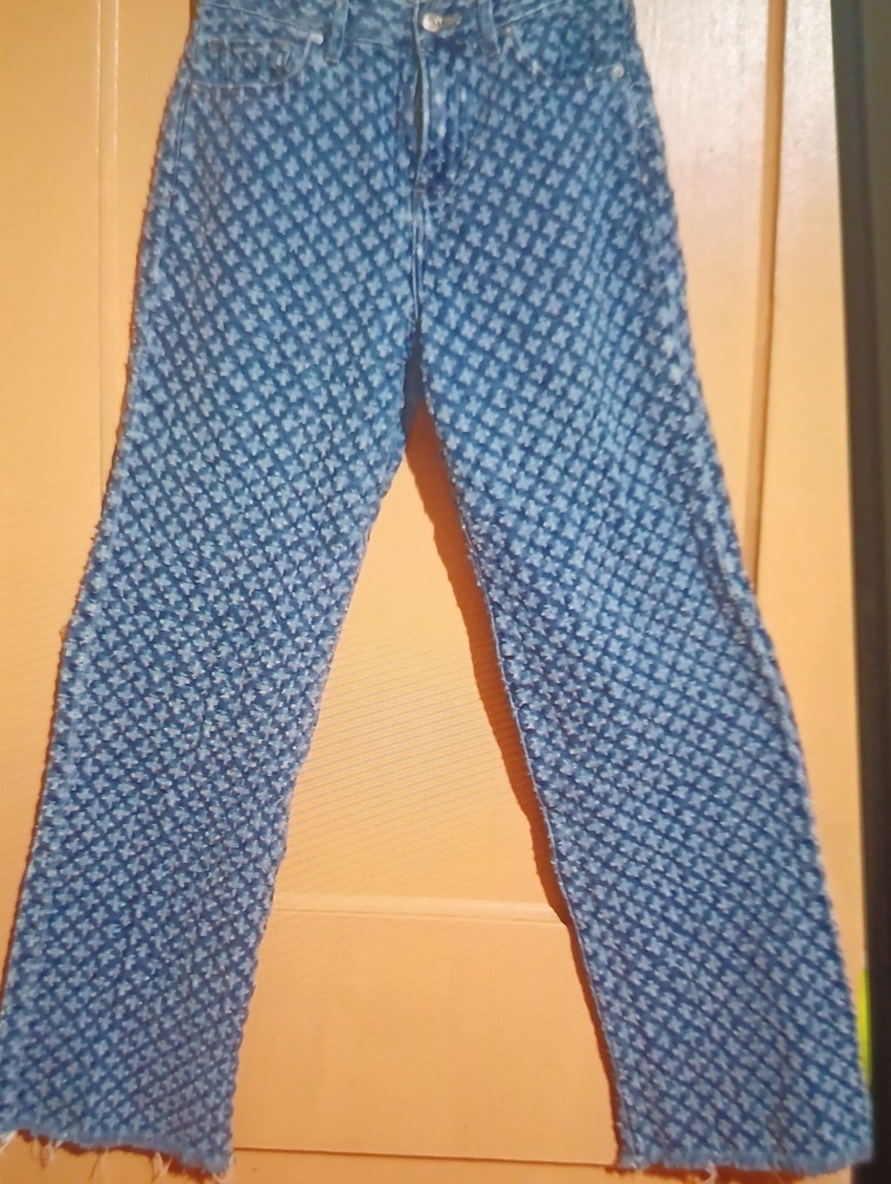 Express Blue Patterned Wide-Leg Jeans
